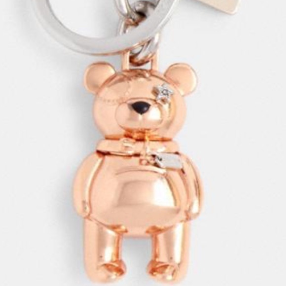 π Coach 3D Teddy Bear Key Fob Bag Charm Rose Gold - Picture 2 of 9